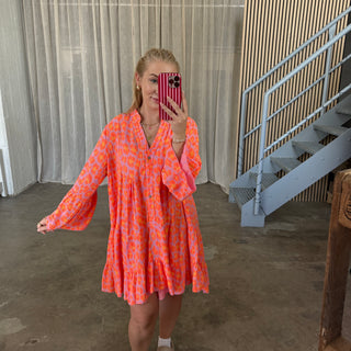 Musselinkleid Joy - Leo Neon Orange