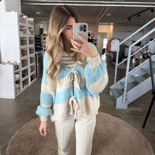Strickjacke Schleifen & Streifen - Hellblau