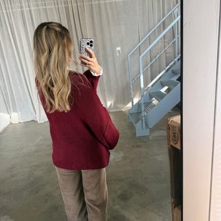 Oversized Strickjacke - Bordeaux