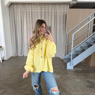 Midsize Strickjacke Perlmutt - Butteryellow