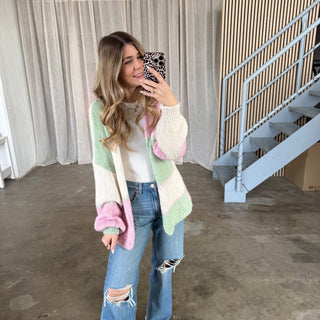 Strickjacke Karos - Mint Rosa