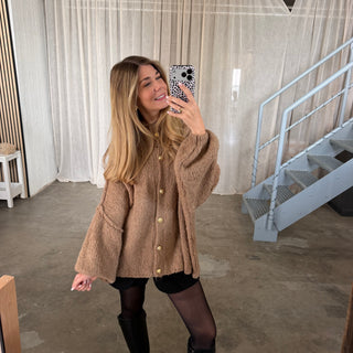 Oversized Strickjacke - Camel