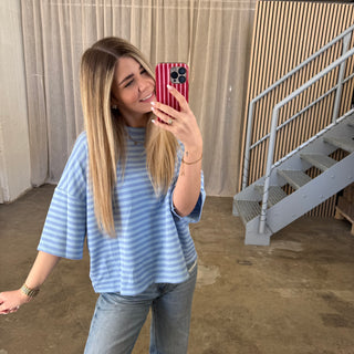 Oversize T-Shirt Stripes - Hellblau x Blau