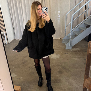 Oversized Teddy Jacke - Schwarz