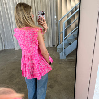 Kurzarm Musselinbluse - Leo Neon Pink