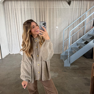 Oversized Strickjacke - Beige