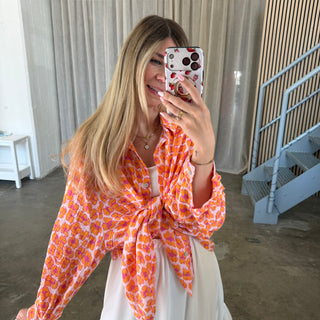 Oversize Musselinbluse Big Leo - Orange x Weiß