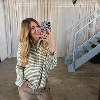 Stripes Zipp Jacke -Olive x Weiß