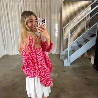 Oversize Musselinbluse Big Leo - Rosa x Rot