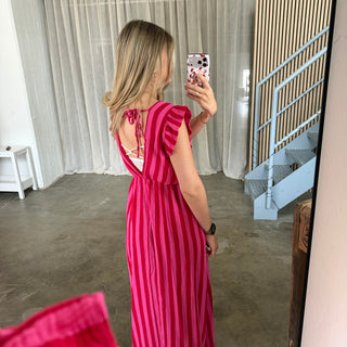 Musselinkleid Rosie - Big Stripes Pink x Rot