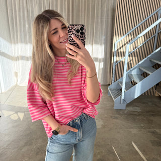 Oversize T-Shirt Stripes -  Neon Pink x Rosa