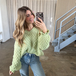 Pops Pulli V-Ausschnitt - Matcha