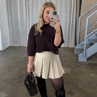 Kurzarm Strick Oberteil - Dunkelbraun