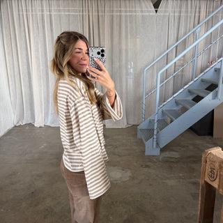 Basic Oversize Longsleeve Stripes - Beige x Creme