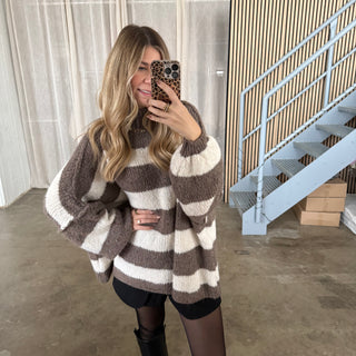 Oversized Pulli - Taupe x Creme