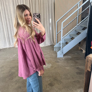 Oversize Musselinbluse - Pflaume