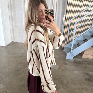 Strickjacke Heart Buttons - Bordeaux x Creme