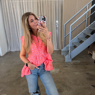 Kurzarm Musselinbluse - Leo Neon Orange