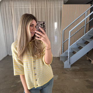 Kurzarm Stripes Strickjacke - Butter Yellow