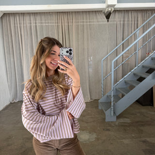 Basic Oversize Longsleeve Stripes - Beige x Flieder