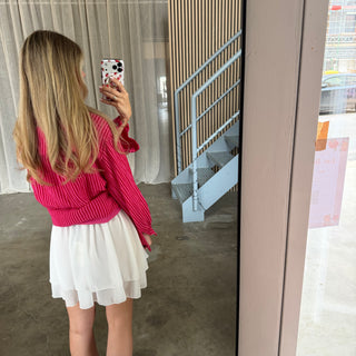 Oversize Musselinbluse Small Stripes - Pink x Rot