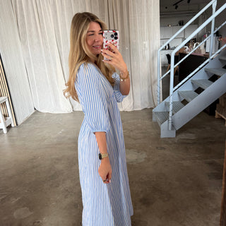 Musselinkleid Ella - Small Stripes Blau x Weiß