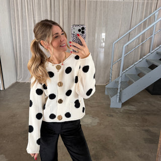 Strickjacke Dora Dots - Creme x Schwarz