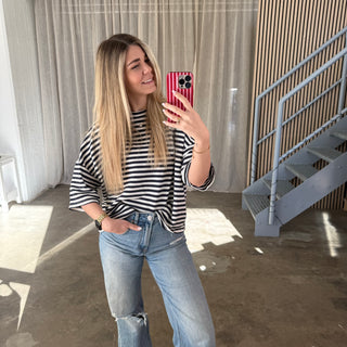 Oversize T-Shirt Stripes - Naviblau x Weiß