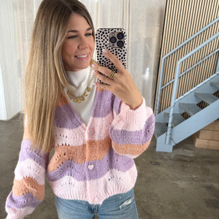 Strickjacke Waves - Flieder x Peach