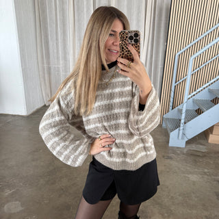 Pulli Curved Stripes - Beige x Creme