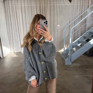 Oversized Strickjacke - Grau