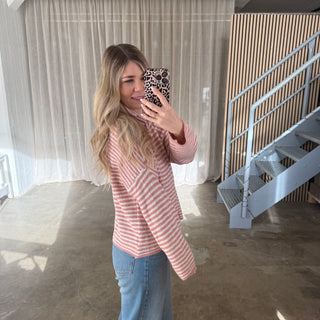 Stripes Zipp Jacke - Dark Coral x Weiß