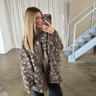 Oversized Teddy Jacke - Leo Taupe