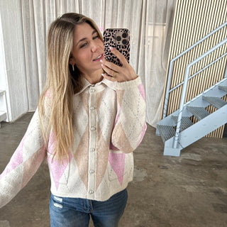 Strickjacke Romy - Rosa x Beige