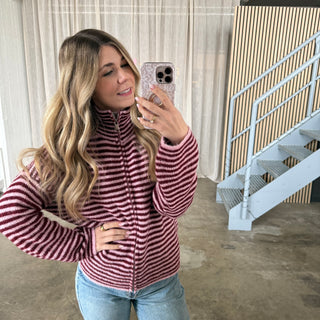 Stripes Zipp Jacke - Rosa x Bordeaux