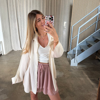 Oversize Musselinbluse - Creme