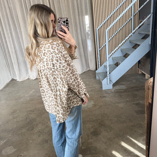 Oversize Musselinbluse Leo - Weiß x Beige