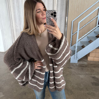 Strickjacke Oversize - Taupe x Creme