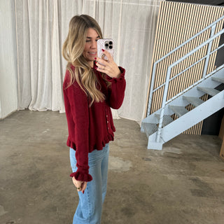 Rüschen Strickjacke - Bordeaux
