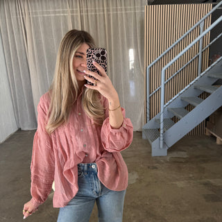 Sheer Oversize Bluse - Coral