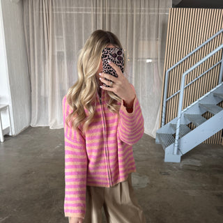 Big Stripes Zipp Jacke - Pink x Coral