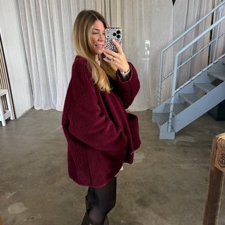 Oversized Teddy Jacke - Bordeaux