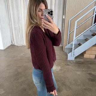 Langarm Strickoberteil - Bordeaux
