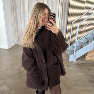Oversized Teddy Jacke - Dunkelbraun
