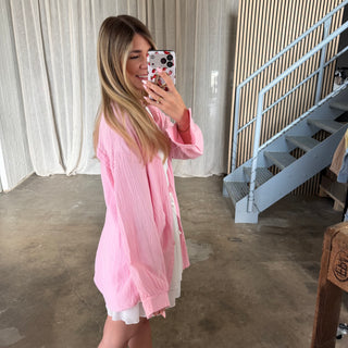 Oversize Musselinbluse - Babyrosa