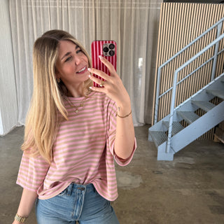 Oversize T-Shirt Stripes - Rosa x Beige