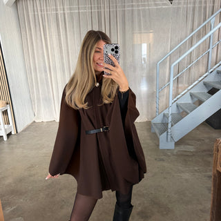 Langarm Poncho De Luxe - Espresso (inkl. Gürtel)