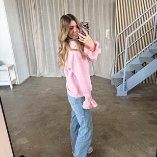 Spitzen Rüschen Pulli - Rosa