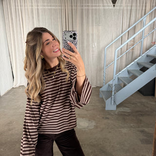 Basic Oversize Longsleeve Stripes - Beige x Braun