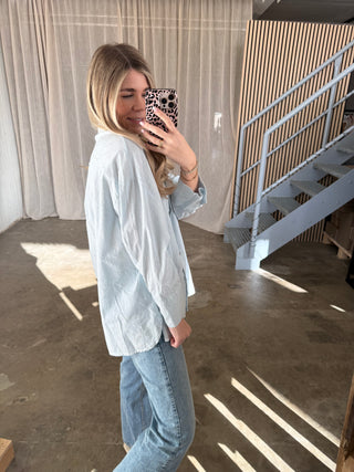Oversize Bluse Leinen-Look - Hellblau